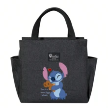 Adorable bolsa de almuerzo aislada con diseño de Stitch - Portador térmico de alimentos de doble bolsillo con grueso papel de aluminio, mantiene las comidas calientes para la escuela, de vuelta a la escuela, útiles escolares, oficina y actividades al aire libre | Colección