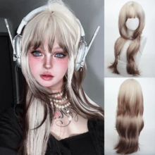 Ombre Blonde To Brown Multi - Level Long Straight Wig With Bangs - Heat Resistant Synthetic Hair For Women Fashion Cosplay Halloween Christmas Party Daily Wear - Brown Highlight - View 13