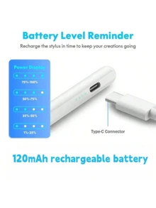 1pc IPad Pencil, Compatible With Apple IPad 2018-2024 Models, 120mAh Lithium-Ion Battery, Fast Charging, Anti-Mistouch, Tilt Sensing, Compatible With Apple Pencil, IPad Stylus, Compatible With IPad 10/9/8/7/6th Gen, IPad Pro 11/12.9/13 Inch (M4), IPad Air 3/4/5 (M2), IPad Mini 5/6th Gen [No Magnetic Charging Function]