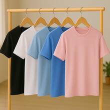 KIT 5 Basic Plain T-Shirts 100% Cotton 30.1 Unisex - 黑色+白色+淡藍色+寶藍色+淡粉紅色 - 查看 1