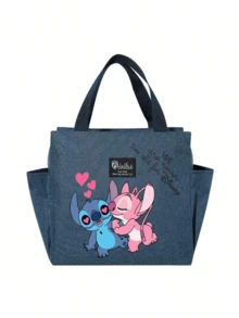 Adorable bolsa de almuerzo aislada con diseño de Stitch - Portador térmico de alimentos de doble bolsillo con grueso papel de aluminio, mantiene las comidas calientes para la escuela, de vuelta a la escuela, útiles escolares, oficina y actividades al aire libre | Colección
