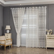 1 pieza Cortina transparente bordada de estilo europeo de lujo, elegante cortina decorativa para ventana de sala de estar/dormitorio, color blanco, translúcida, de alta gama
