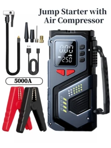 1pc 150PSI 5000A Jump Starter With Air Compressor, 5 In 1 Function Digital Car Tire Inflator Jump Box Battery Pack, Portable Car Battery Charger For 10L Gas Or 5.0L