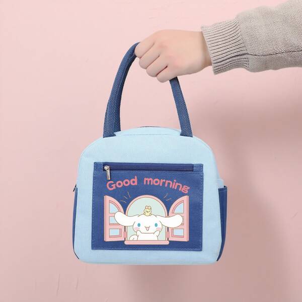 Sanrio Sanrio Hello Kitty Extra Large Capacity Colorblock Anti-Pollution Lunch Bag, Patchwork Student Thick Aluminum Foil Insulated Lunch Box Bag, Oxford Cloth Simple Tote