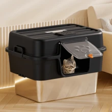 XL Stainless Steel Litter Box With Lid,Extra Large 22.5"L*16.5"W*15.7"H Metal Cat Litter Boxs,Jumbo Enclosed Removable Litter Box High Sides For Big Cats,With Cat Litter Scoop, Leak-Proof - màu đen - Xem 1