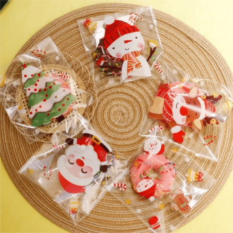 100pcs Christmas Gift Bags Self-Adhesive Bags Christmas Decor Cookie Self-Sealing Bags Food Packaging Bags Bakery Shop Supplies Baking Supplies Holiday Decorations