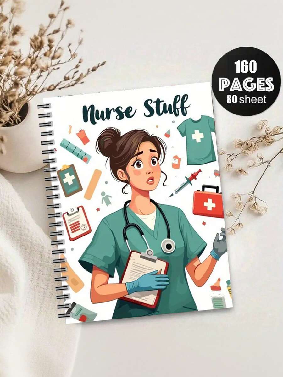 美观护士螺旋线圈笔记本，采用耐用纸质封面，适合护理学生、医疗专业人员、旅行、办公室学习、个人组织者；办公室计划器、剪贴簿工艺材料套装 - 彩色 - 查看 1
