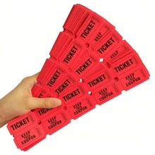 500pcs/1000pcs Raffle Tickets, Matching Numbered Coupons, Can Be Used As Event Tickets, Admission Passes, Class Rewards, Fundraising Activities, And Prize Vouchers - Red - View 2
