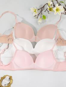 3 件套女士无钢圈提升文胸 - 无缝舒适，柔软透气面料，无钢圈和可拆卸肩带，纯色适合日常和场合穿着，舒适内衣，精致内衣，光滑质地文胸，灵活贴合文胸 - 彩色 - 查看 2