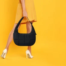 Small Puffer Crescent Shoulder Bag – Women's Quilted Nylon Handbag With Adjustable Strap, Lightweight & Stylish - 西瓜粉 - 查看 6