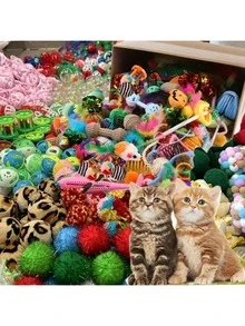 64pcs/48pcs/32pcs/16pcs Mixed Cat Toy Set - Variety Of Colorful Plastic Toys, Suitable For Multiple Cats, Keeps Them Entertained Daily, Cat Toy Assortment Gift Pack, Cat Teaser Toys - Multicolor - View 5