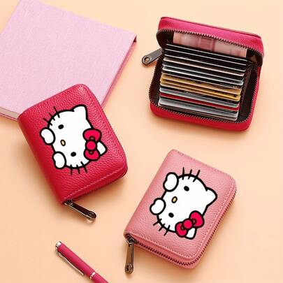 Sanrio 1pc Hello Kitty Women's Wallet & Card Holder, Cartoon Cute PU Storage Pouch, Multi-Capacity & Card Slots, KT Cat Big Head Print, Suitable For Travel, Daily Carry, Gift For Family, Friends, Colleagues, Beautiful Party, Daily And Holiday Gift