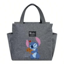 Adorable bolsa de almuerzo aislada con diseño de Stitch - Portador térmico de alimentos de doble bolsillo con grueso papel de aluminio, mantiene las comidas calientes para la escuela, de vuelta a la escuela, útiles escolares, oficina y actividades al aire libre | Colección