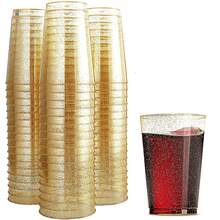 10 Oz 50 PCS Gold Glitter Plastic Cups, Gold Rimmed Disposable Wine Glasses Disposable Glitter Cups, Elegant Plastic Cocktail Glasses, Gold Rimmed Plastic Cups, Fancy Party Cups For Wedding, Birthday, Holiday - Vàng Flash 10 oz - Xem 11