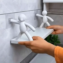 1 Modern Plastic Wall Mounted Shelf With Humanoid Pattern, Suitable For Kitchen Or Bathroom Storage, Shelf 1 Cute White Statue Wall Mounted Storage Shelf - No Drilling Required, Perfect For Bathroom And Kitchen Organization, Cosmetics Shelf, Room Decoration, Stylish And Practical Design, Bathroom Storage And Organizer Back To School