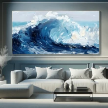 1 قطعة لوحة جداريّة فنّيّة تجريديّة ذات موجة زرقاء - لوحة جداريّة مطبوعة ذات موضوع المُحيط، تصميم موجة كبير حركي، بأسلوب الرسم بالألوان الزيتيّة لموجة البحر، طباعة صيفيّة، مثاليّة لاستخدام في ديكور غرفة المعيشة أو النوم أو الممر، ديكور غرفة المعيشة | فن جداري تجريدي | لوحة فنيّة منقوشة، ديكور فني جداري، مع إطار أو بدونه