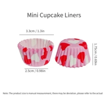 Moldes para mini cupcakes, tazas de papel pequeñas para hornear, tapetes pequeños para tartas, moldes para hornear, envoltorios desechables para cupcakes - Corazones rojos y blancos - Ver 4