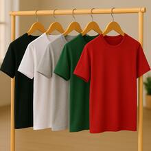 KIT 5 Basic Plain T-Shirts 100% Cotton 30.1 Unisex - 黑色+白色+灰色+綠色+紅色 - 查看 1