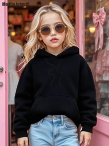 KID003-1|sudadera para niña|Sudadera con capucha Otoño/Invierno 2025|Sudadera estampada elegante para edades de 3 a 15 años|Cómodo y cálido|Enviado desde México|Temporada de regreso a clases|Halloween|Día de los Muertos|Para uso diario y regreso a clasesSweatshirt de tela suave y cálido con diseño atractivo de dos cerezas rosadas atadas con un bonito lazo rosa, perfecto para usos casuales y estilosos en invierno - Negro - Ver 2