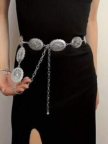 New Design Western Style Metal Waist Chain For Women, High-End Elegant Western Retro Waist Belt Chain, Versatile Rhombus Pattern Cute Zinc Alloy Waist Chain, Suitable For All Seasons Summer, School Fall, Autumn, Halloween - Silver - View 13