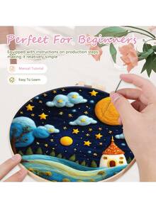 1 包天空之夜图案针毡入门套装羊毛画风景套装包括羊毛袋毡针泡沫垫毡布 DIY 礼物 20x20cm/7.87x7.87 英寸 - 彩色 - 查看 5