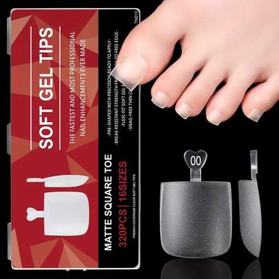 320pcs/Box Transparent Toe Nail Press Ons French Tips Toe Press On Nails 150pcs Square Pre-Designed Soft Gel Thick False Toenail Extension Full Cover