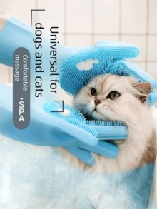 Pet Grooming Gloves - Heat Resistant Silicone Gloves With High-Density Teeth, Enhanced Five Finger Design For Bathing And Massaging Dogs And Cats - Màu tím - Xem 4
