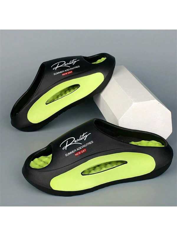 Men's Casual Street EVA Slippers, Comfortable Non-Slip Wear-Resistant Portable Sandals, Fashion Printed Design, Unisex Couple Slippers For Spring/Summer, Suitable For Indoor/Outdoor, Beach, Camping, Shower