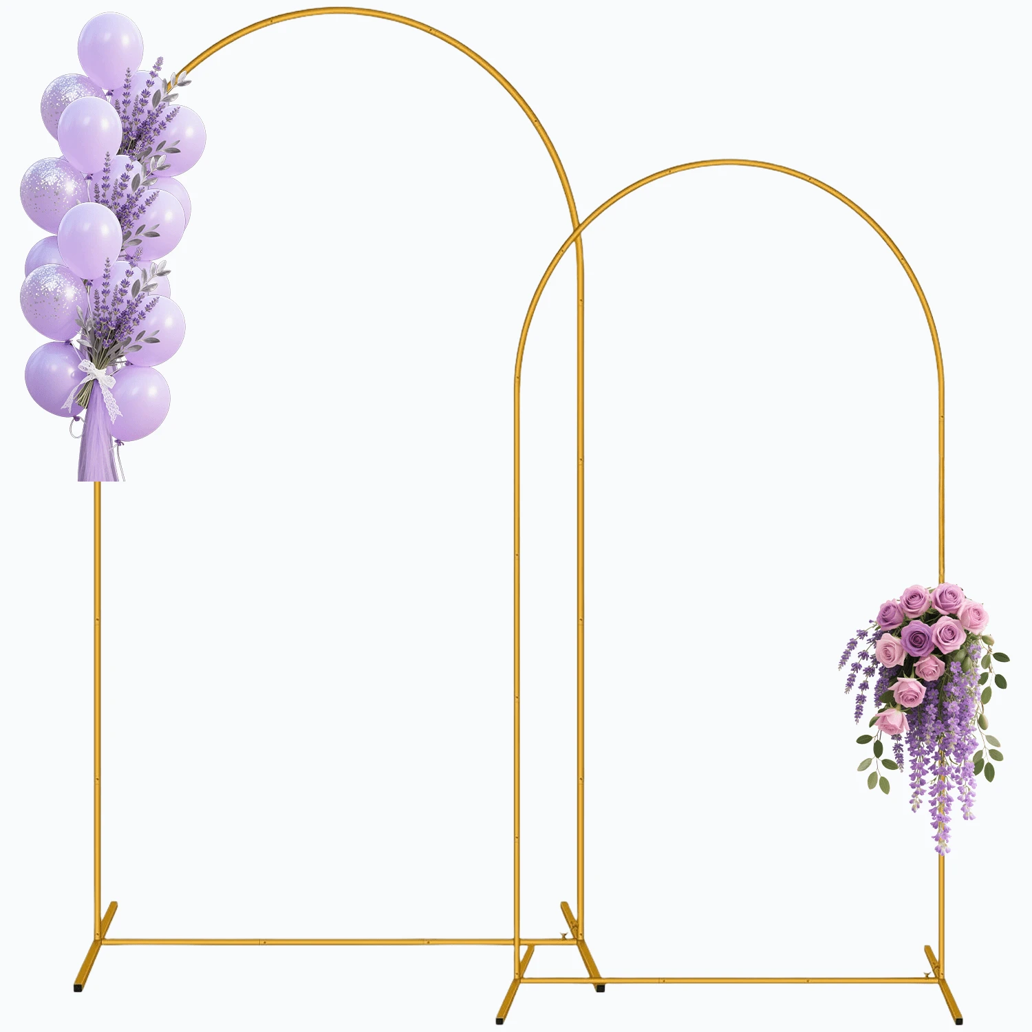 2Pack Metal Arch Backdrop Stand(7.2FT/6FT), Decorative Balloon Arch Stand, Easy Assembly Gold Wedding Arch, Stable Backdrop Arch Stand For Wedding Ceremony, Birthday Party, Baby Shower - 金色 - 查看 1
