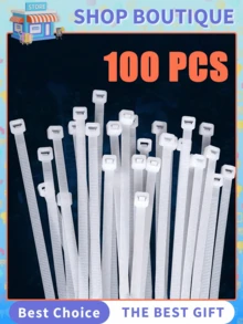 100根重型尼龙扎带（8/6/4英寸） - 自锁式可重复使用扎带，适用于花园、厨房、浴室收纳、塑料捆扎、电线整理、植物支撑和旅行配件 - 黑與白 - 查看 1