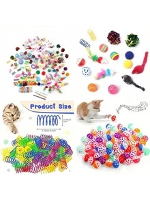 64pcs/48pcs/32pcs/16pcs Mixed Cat Toy Set - Variety Of Colorful Plastic Toys, Suitable For Multiple Cats, Keeps Them Entertained Daily, Cat Toy Assortment Gift Pack, Cat Teaser Toys - Multicolor - View 3