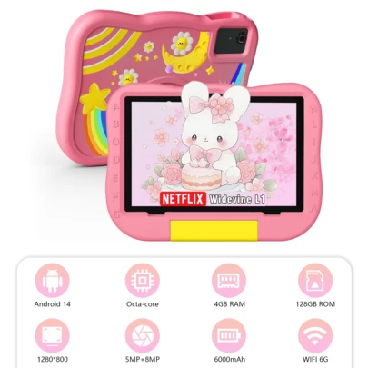 Qetupa Early Education And Enlightenment Android 14 Children's Tablet, 10.1-Inch A523 Octa-Core 4+128G, 1TB Expansion, 6000mAh Long Battery Life-It Is Very Suitable For Children's Activities During Christmas