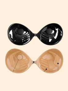Sujetador invisible con efecto push-up, sujetador sin espalda y sin tirantes para mujeres, pétalos de silicona autoadhesivos y sin costuras, en color piel y negro, sujetador adhesivo reutilizable, apto para todas las estaciones - Multicolor - Ver 7