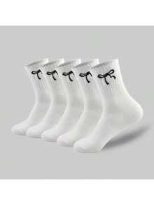 Quà tặng Ngày Valentine: Tất casual họa tiết nơ đen trắng cá nhân hóa, tối giản và thời trang, đa năng và thoải mái, tất dài phù hợp cho công sở và giải trí, thích hợp cho thể thao, ấm áp cho mùa thu/đông, tất đôi cao đến bắp chân. - Đen và trắng - Xem 3