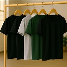 KIT 5 Basic Plain T-Shirts 100% Cotton 30.1 Unisex - Black + Black + Black + Gray + Military Green - View 1