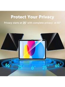 Yezodawee 适用于 iPad 10 (2022) 10.9 英寸和 iPad 11 (A16 2025) 11 英寸的防眩光隐私屏幕保护膜，带隐私滤镜；适用于 iPad 8/7 代 (10.2 英寸) 的防窥钢化玻璃屏幕保护膜，触控灵敏，防指纹，兼容保护壳，单片装，高灵敏度，无气泡，易于安装，黑色安全屏幕 - 1pc - 查看 3