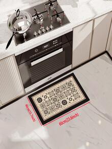 1pc American Style Premium Kitchen Floor Mat, Geometric Design Anti-Fatigue Cushioned Comfort Rug, Water Absorbent & Non-Slip Kitchen Mat & Carpet, Minimalist Diatomaceous Earth & Soft Rubber Mat, Ideal For Kitchen, Bathroom, Entrance Door, Laundry Room, Etc. ,Room Decor - Black and White - View 14