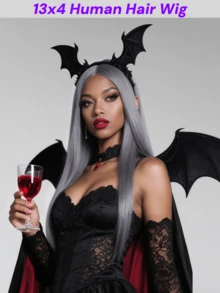 灰色直发真人发假发，13x4蕾丝前假发，预先拔毛，带婴儿发，150%密度，透明蕾丝前假发，适合女性，适用于各种场合，包括音乐节、派对、角色扮演、节日和所有季节。