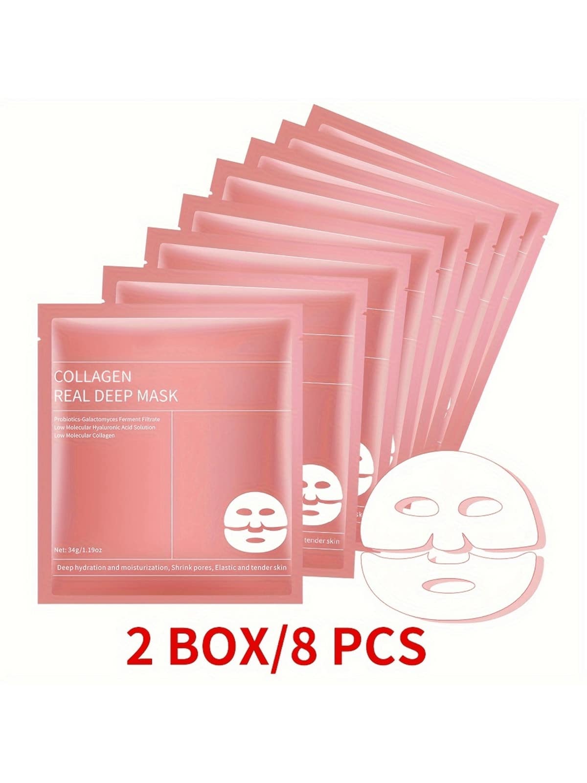 NEUZOJIT Collagen Face Mask – Hydrating & Anti-Aging Collagen Sheet Masks, Deep Hydration, Smooths Fine Lines, Overnight Face Mask For Radiant Skin, Pore Minimizing, Elasticity Improvement, Local Warehouse,Back To School - 粉色 - 查看 1
