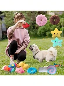 1/10/20 piezas Juguetes chillones para mascotas, Juguetes para morder de perro, Juguetes con efecto de sonido de peluche, Juguetes para morder de cachorro, Juguetes de peluche realistas, Dispensadores de golosinas, Limpieza dental, Juguetes para mascotas de formas únicas, Juguetes de relajación e interactivos, Adecuados para perros pequeños, medianos y grandes para jugar en interiores/exteriores, Fácil almacenamiento, Estilo y color aleatorios - Multicolor - Ver 8