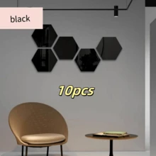 10pcs Hexagon Acrylic 3D Mirror Wall Stickers Self-Adhesive For Living Room Bedroom Decor Wall Decor Home Decor