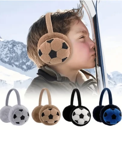 1 pieza Orejera de fútbol de peluche para niños, protección cálida para deportes al aire libre como esquí, ciclismo, diseño bordado de moda, el color puede variar