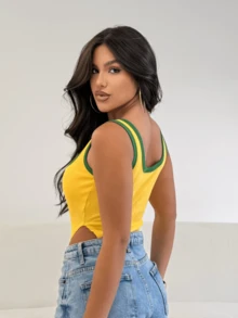 Women's Tank Top, Embroidered Brazil, Brazilian Print, Sporty, Versatile And Chic Summer Street Fashion, Women's Fashion, Brazil National Team, World Cup 2026, Hexa - 黃色 - 查看 3