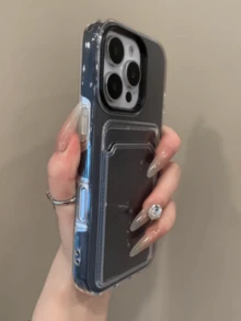 Casing Ponsel 2-in-1 dengan Slot Kartu Warna Permen, Cocok untuk iPhone 17 Pro/17 Pro Max/17 Air/17/16/15/14/13/12/11 Pro Max/16 Plus, Casing Lembut Transparan Minimalis Tahan Guncangan - Hitam - View 4