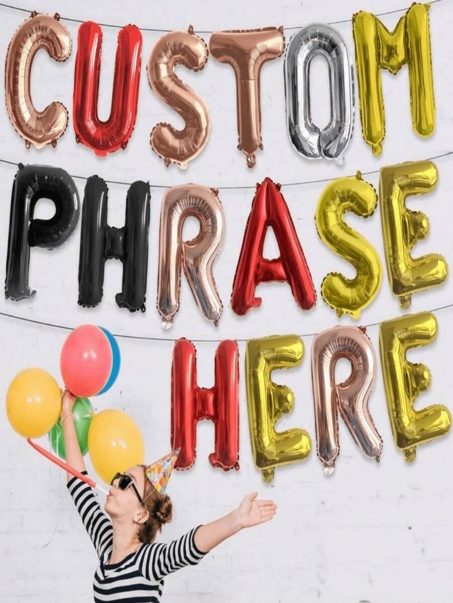 16 英寸巨型字母气球，定制铝箔气球，个性化短语、文字、谚语气球横幅，婚礼派对用大气球默认金色气球 - 銀色 - 查看 1
