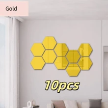 10pcs Hexagon Acrylic 3D Mirror Wall Stickers Self-Adhesive For Living Room Bedroom Decor Wall Decor Home Decor