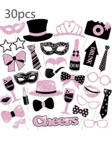 30 pièces Confettis noir et or, accessoires pour photobooth pour fête d'anniversaire et du Nouvel An, décorations amusantes noir et or pour ambiance de fête de mariage