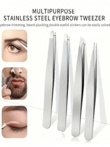 4Pcs Precision Tweezers Set For Eyebrows, Professional Stainless Steel Tweezers For Eyebrows - Great Precision For Facial Hair, Splinter And Ingrown Hair Removal Eyebrow Trimmers Hair Removal, Face Hair Removal, Hair Trimmer, Hair Trimmer, Barber Supplies, Haircut, Bag, Organizer, Storage, Hair Accessories - 黑色 - 查看 3