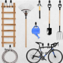 Heavy Duty Steel Garage Hooks - Wall Mount Organizer For Power Tools, Ladders, Bikes & More - Easy Installation, Contemporary Style Storage Solution - Black, Versatile Hanging Hooks | Wallmounted Hooks | Easyinstall Hardware, Hooks For Hanging Stuff,Double Layer Wall Mount Utility Organizer For Mop, Broom, Power Tools, Ladders, Bicycles - Painted Steel Tool Hanger With Heavy Duty Capacity