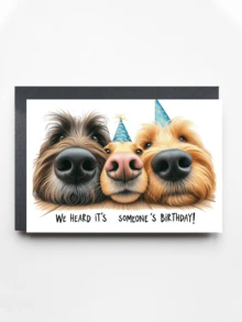 1 pieza Tarjeta de cumpleaños divertida de perro - "¡Escuchamos que es el cumpleaños de alguien!" Diseño de dibujos animados con perros juguetones con gorros de fiesta, regalo único para amigos, tarjeta de felicitación de celebración para amantes de las mascotas, tarjetas de cumpleaños divertidas - Multicolor - Ver 11